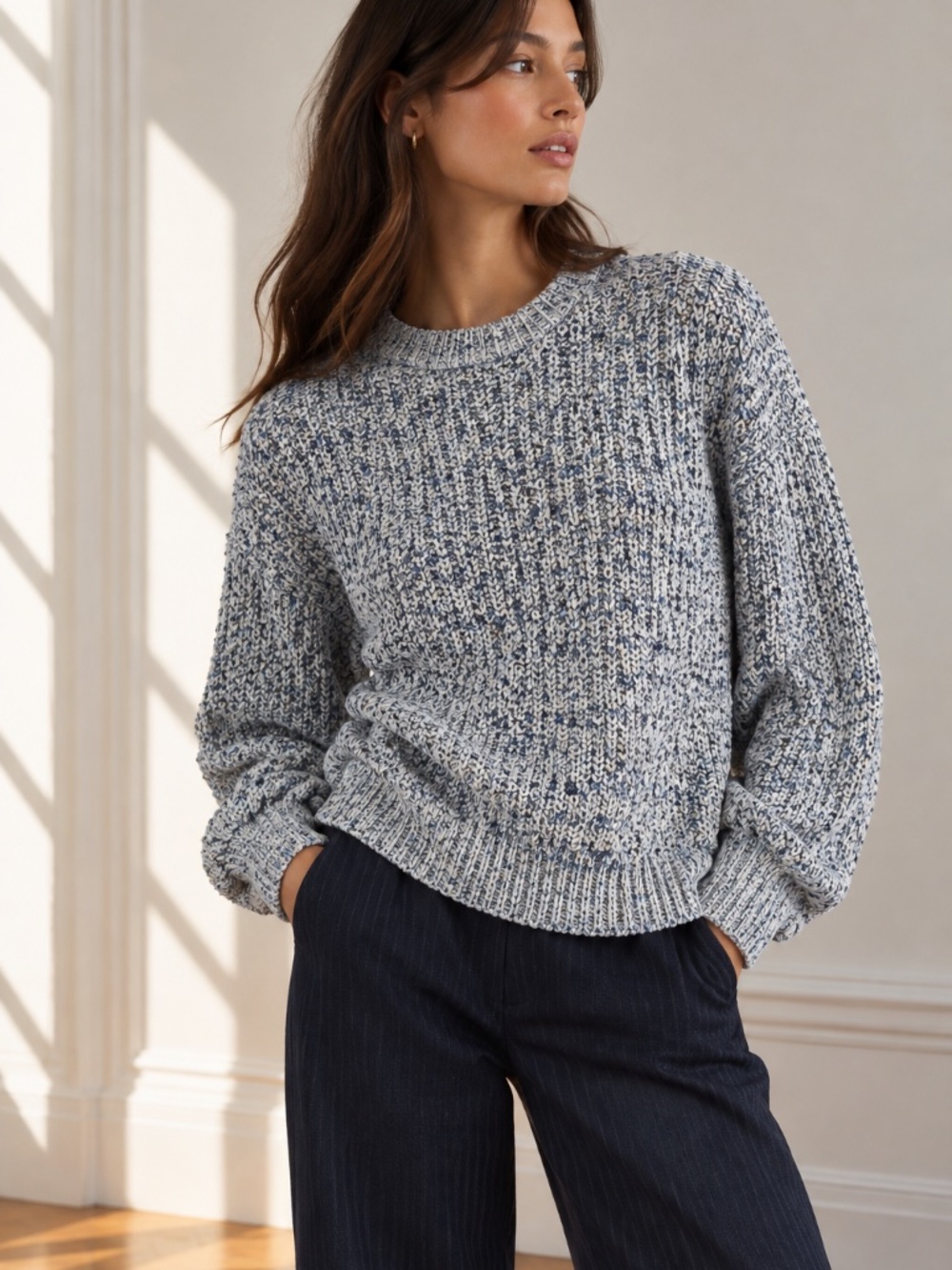 Veronica Beard Blue Cotton Crewneck Sweater size XS Confetti Print